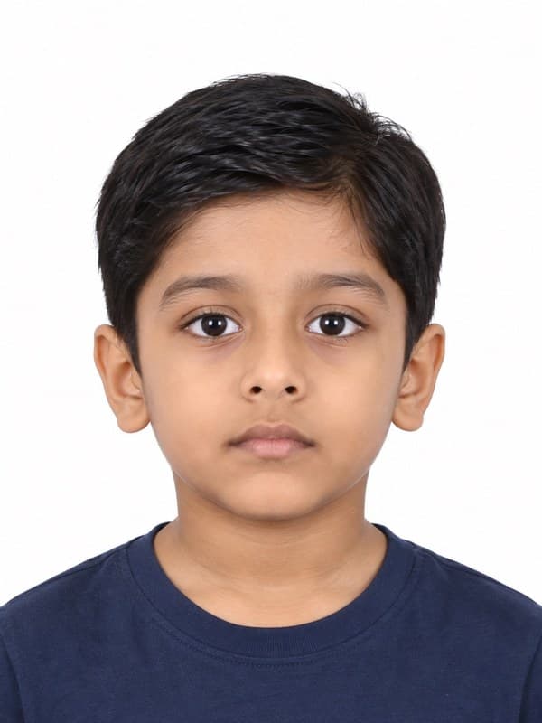 Correct: facing the camera, eyes open, mouth closed